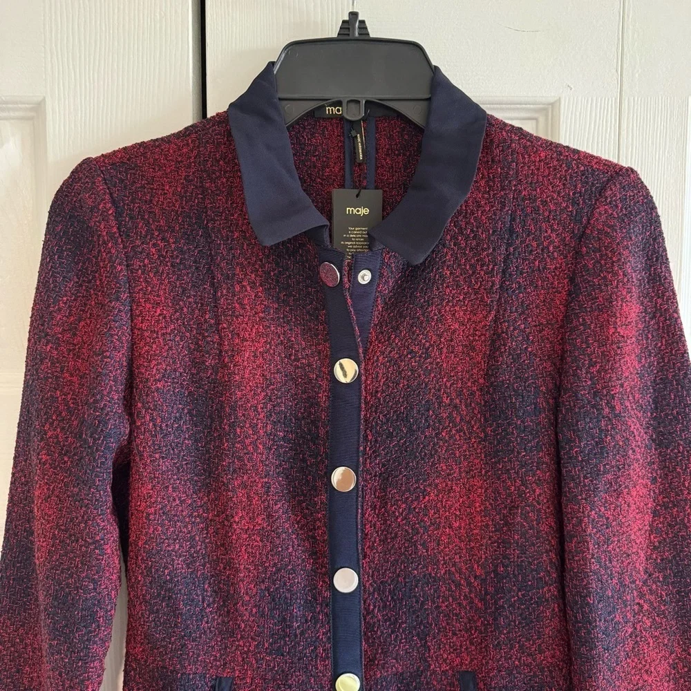 NWT! Maje Red and Black Long Sleeve Dress, Size 2 - Picture 5 of 15